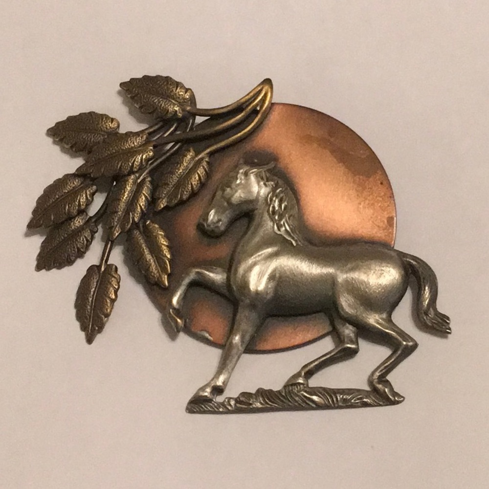 Vintage K&T Copper, Brass, and Silver Brooch. EUC